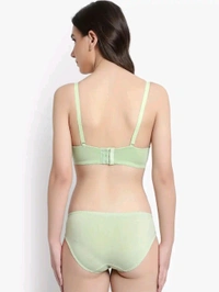 Womens Elegant Floral Print Padded Underwired Bra and Panty Set - 34B, Light Green
