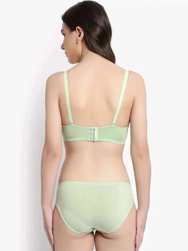 Womens Elegant Floral Print Padded Underwired Bra and Panty Set - 34B, Light Green