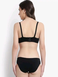 Womens Elegant Floral Print Padded Underwired Bra and Panty Set - 36B, Black