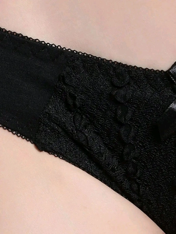 Womens Elegant Floral Print Padded Underwired Bra and Panty Set - 36B, Black