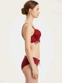 Womens Elegant Floral Print Padded Underwired Bra and Panty Set - 36B, Maroon