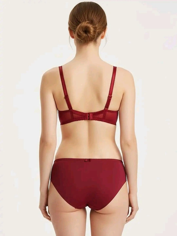 Womens Elegant Floral Print Padded Underwired Bra and Panty Set - 36B, Maroon