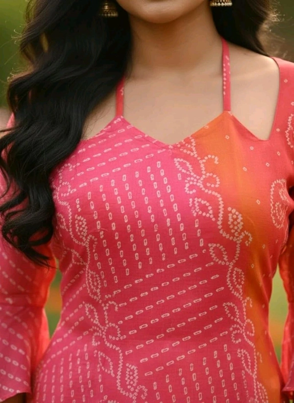 Kesari Bandhei Faux Georgette Kurti - M, Mandy
