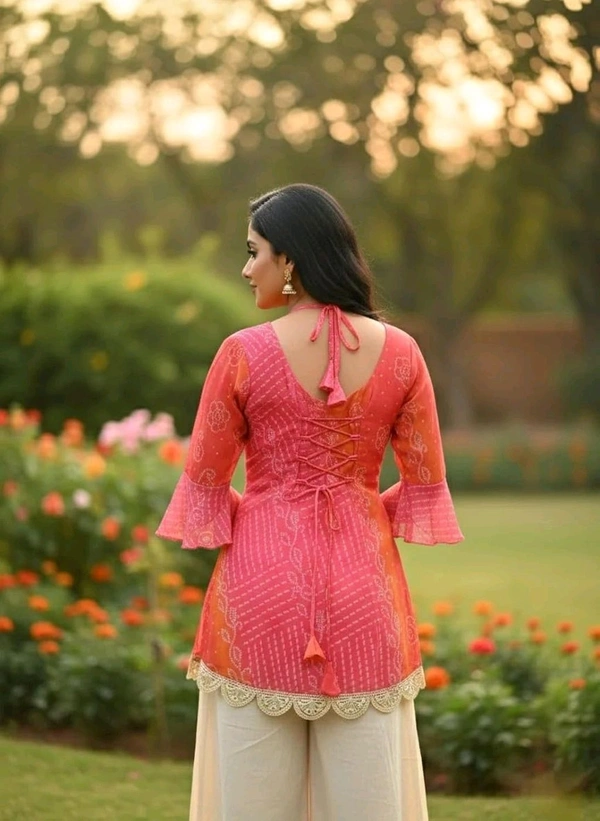 Kesari Bandhei Faux Georgette Kurti - S, Mandy