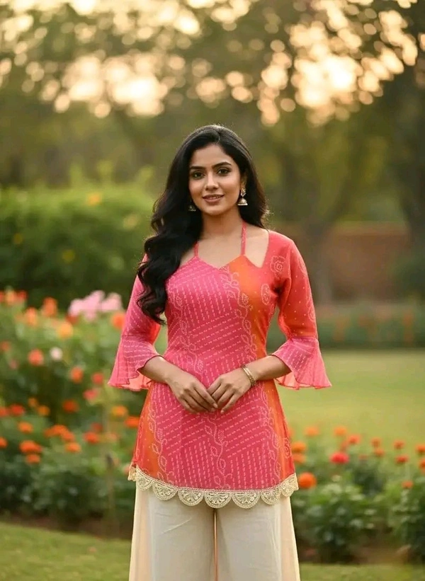 Kesari Bandhei Faux Georgette Kurti - XXL, Mandy
