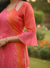 Kesari Bandhei Faux Georgette Kurti - XXL, Mandy