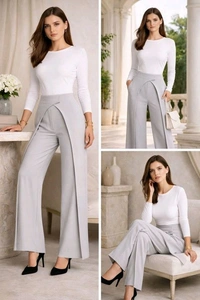 Women Loose Fit Beige Lycra Blend Trousers
- M, Light Grey