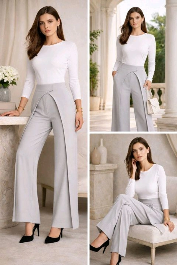 Women Loose Fit Beige Lycra Blend Trousers
- M, Light Grey