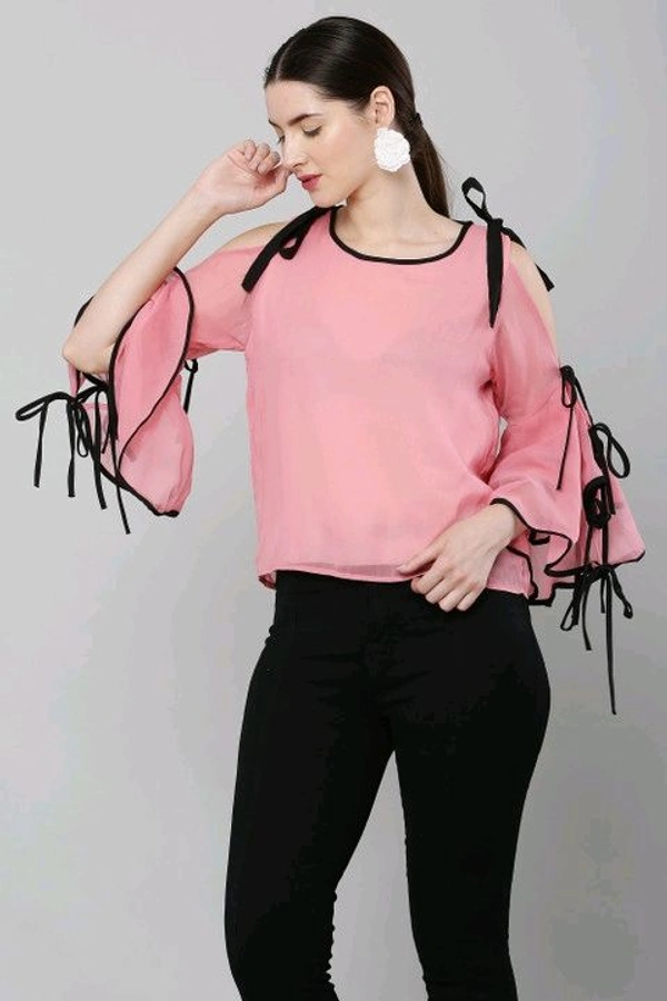 Women's top for Summer Georgette Dori Design in Cap Sleeve Casual Top for Women/Girls Top - L, Pink
