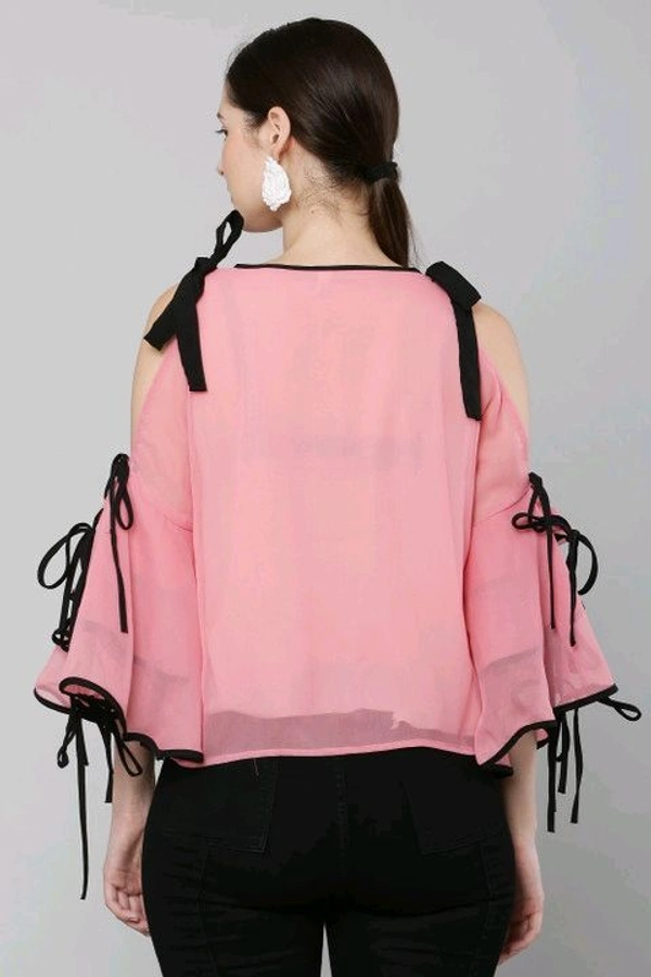 Women's top for Summer Georgette Dori Design in Cap Sleeve Casual Top for Women/Girls Top - L, Pink