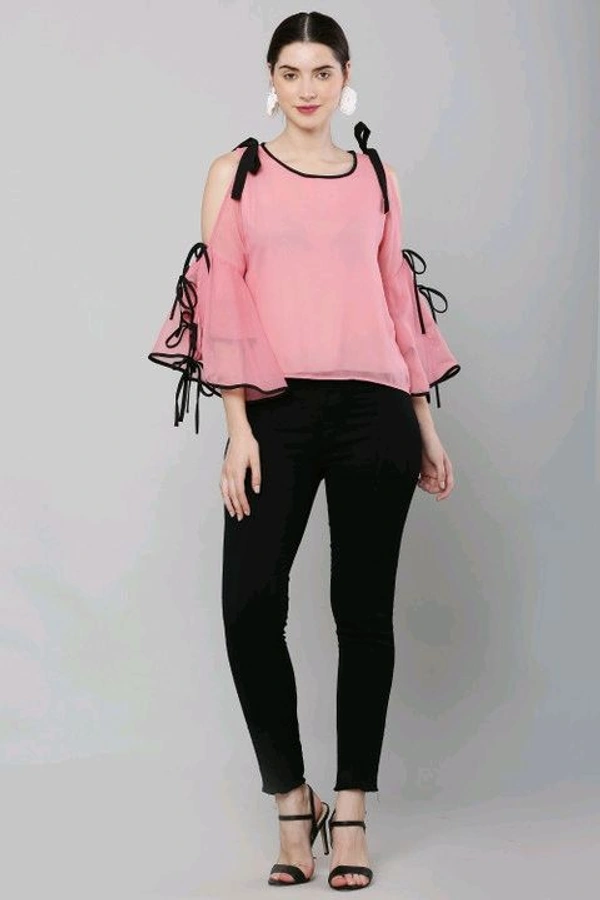 Women's top for Summer Georgette Dori Design in Cap Sleeve Casual Top for Women/Girls Top - L, Pink