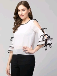 Women's top for Summer Georgette Dori Design in Cap Sleeve Casual Top for Women/Girls Top - L, White
