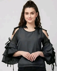 Women's top for Summer Georgette Dori Design in Cap Sleeve Casual Top for Women/Girls Top - L, Black