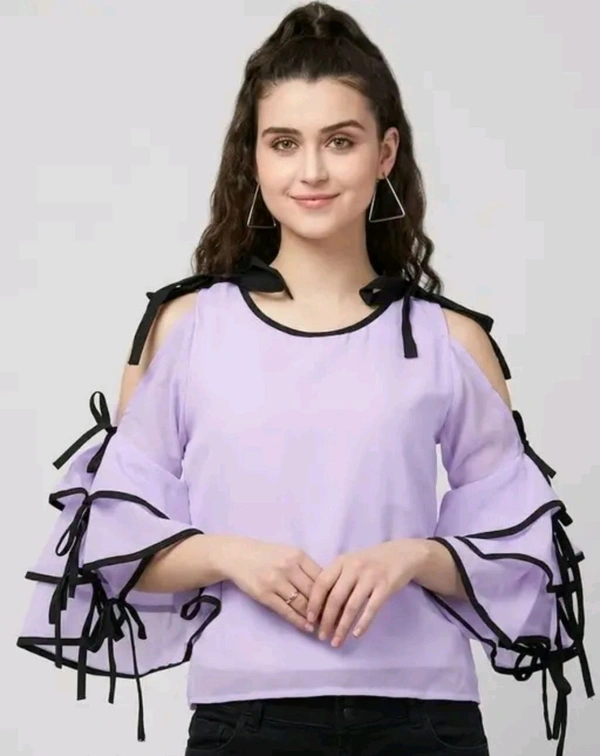 Women's top for Summer Georgette Dori Design in Cap Sleeve Casual Top for Women/Girls Top - L, Snuff