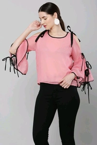 Women's top for Summer Georgette Dori Design in Cap Sleeve Casual Top for Women/Girls Top - M, Pink