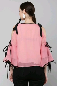 Women's top for Summer Georgette Dori Design in Cap Sleeve Casual Top for Women/Girls Top - M, Pink