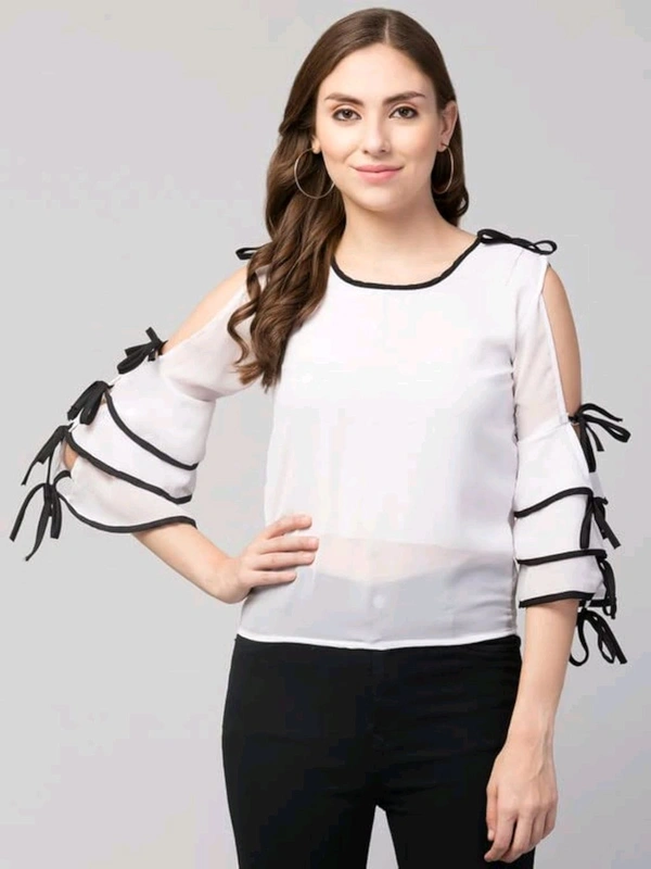 Women's top for Summer Georgette Dori Design in Cap Sleeve Casual Top for Women/Girls Top - M, White