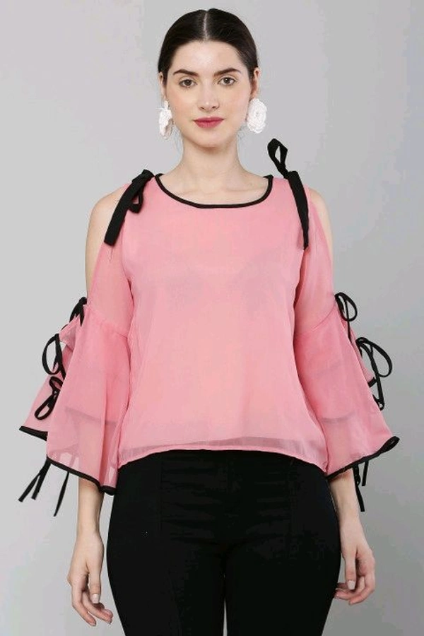 Women's top for Summer Georgette Dori Design in Cap Sleeve Casual Top for Women/Girls Top - S, Pink