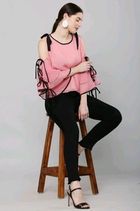 Women's top for Summer Georgette Dori Design in Cap Sleeve Casual Top for Women/Girls Top - S, Pink
