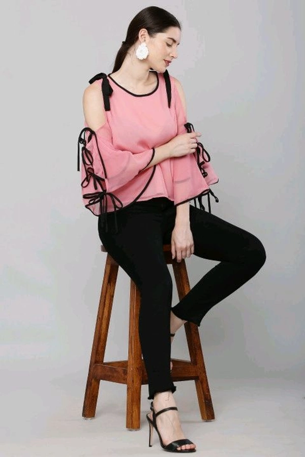 Women's top for Summer Georgette Dori Design in Cap Sleeve Casual Top for Women/Girls Top - S, Pink