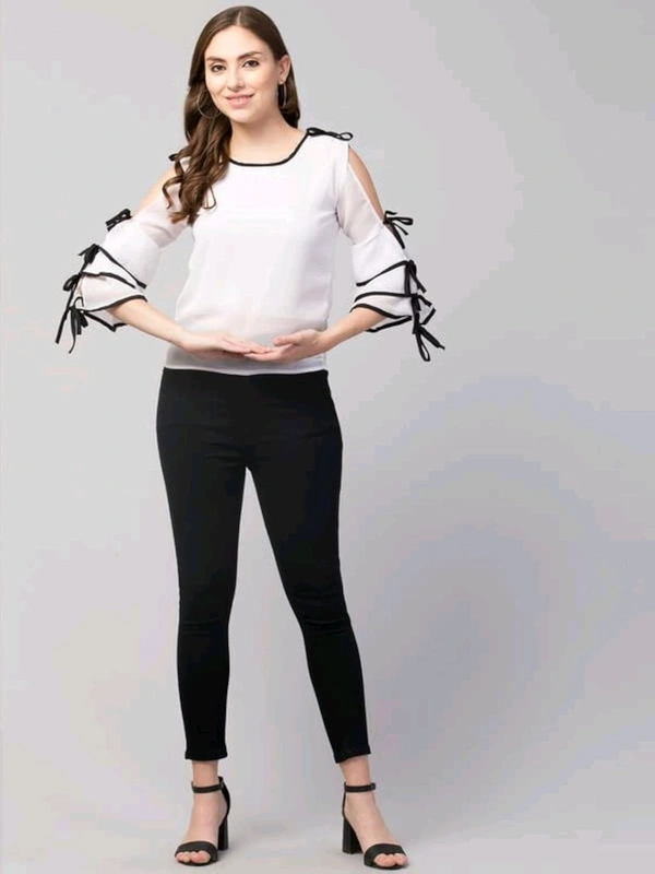 Women's top for Summer Georgette Dori Design in Cap Sleeve Casual Top for Women/Girls Top - S, White