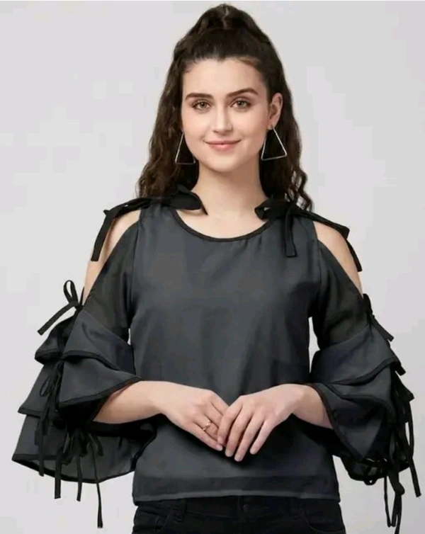 Women's top for Summer Georgette Dori Design in Cap Sleeve Casual Top for Women/Girls Top - S, Black