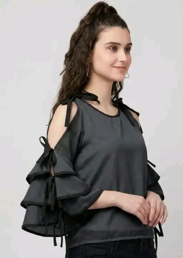 Women's top for Summer Georgette Dori Design in Cap Sleeve Casual Top for Women/Girls Top - S, Black
