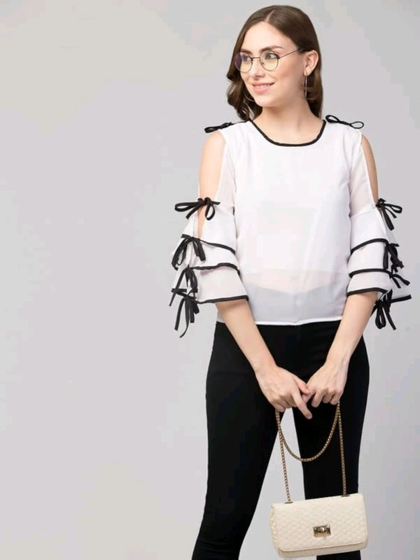 Women's top for Summer Georgette Dori Design in Cap Sleeve Casual Top for Women/Girls Top - XL, White