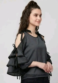 Women's top for Summer Georgette Dori Design in Cap Sleeve Casual Top for Women/Girls Top - XL, Black