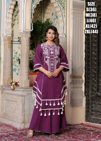 Black Elegant Reyon Cotton Top & Plazo Set with Real Mirror Work and Fancy Lace Latkan
- L, Wine