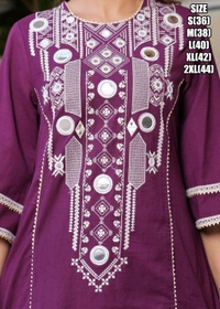 Black Elegant Reyon Cotton Top & Plazo Set with Real Mirror Work and Fancy Lace Latkan
- L, Wine