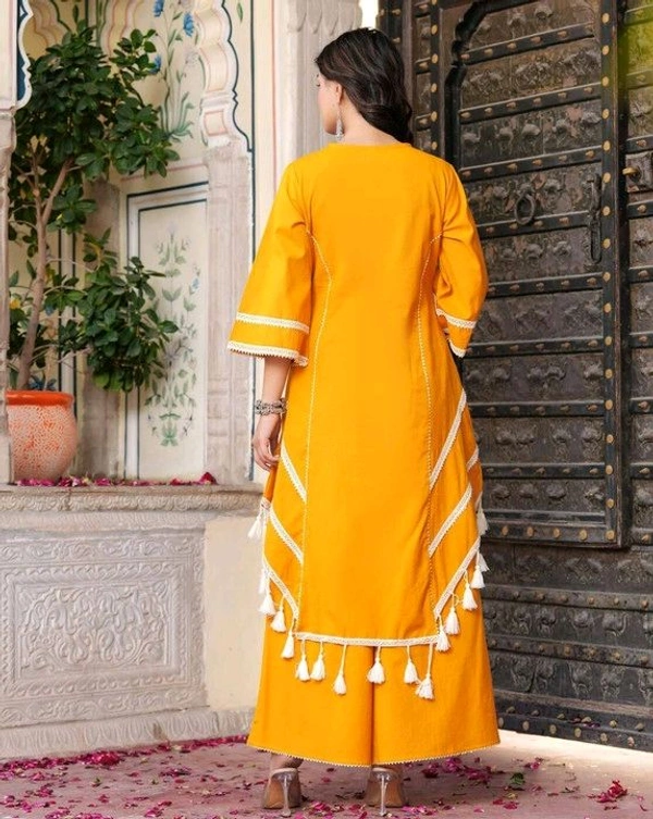 Black Elegant Reyon Cotton Top & Plazo Set with Real Mirror Work and Fancy Lace Latkan
- M, Yellow