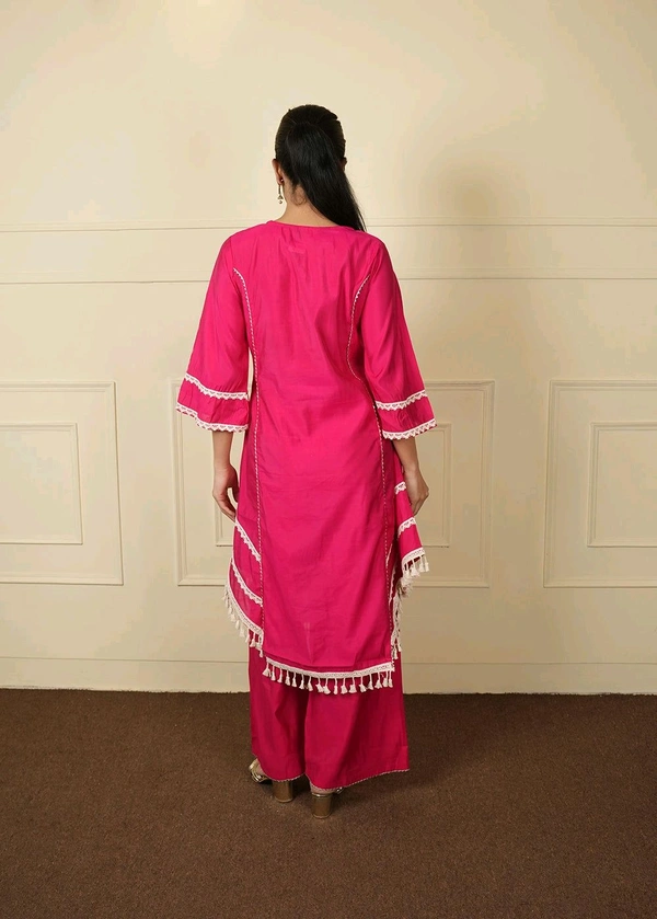 Black Elegant Reyon Cotton Top & Plazo Set with Real Mirror Work and Fancy Lace Latkan
- M, Pink