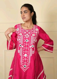Black Elegant Reyon Cotton Top & Plazo Set with Real Mirror Work and Fancy Lace Latkan
- XL, Pink