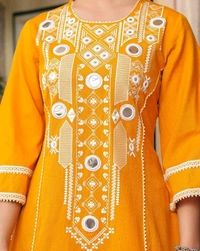 Black Elegant Reyon Cotton Top & Plazo Set with Real Mirror Work and Fancy Lace Latkan
- XXL, Yellow