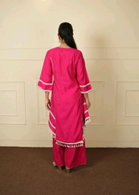 Black Elegant Reyon Cotton Top & Plazo Set with Real Mirror Work and Fancy Lace Latkan
- XXL, Pink