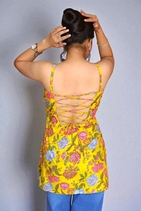 Floral Print Pure Cotton Straight Kurta for Women (Yellow - S, Lemon