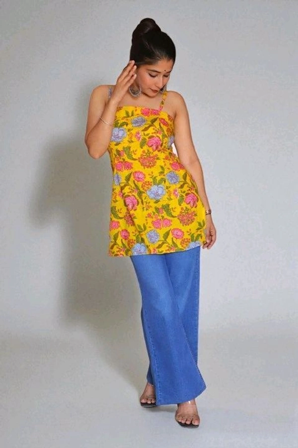 Floral Print Pure Cotton Straight Kurta for Women (Yellow - XL, Lemon