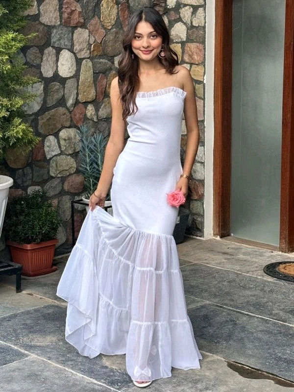 Beautiful Black Bodycon Maxi Dress for Women | Shoulder Strap Sheer Panel Evening Gown | Party & Cocktail Wear - L, White