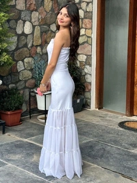 Beautiful Black Bodycon Maxi Dress for Women | Shoulder Strap Sheer Panel Evening Gown | Party & Cocktail Wear - L, White