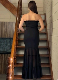 Beautiful Black Bodycon Maxi Dress for Women | Shoulder Strap Sheer Panel Evening Gown | Party & Cocktail Wear - M, Black
