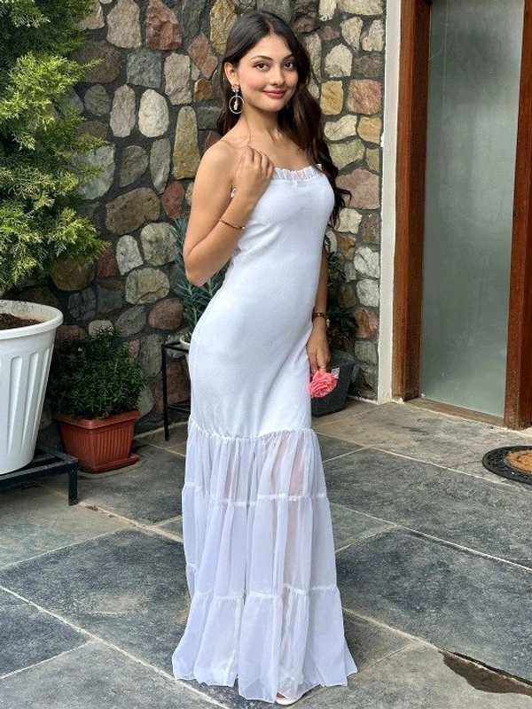 Beautiful Black Bodycon Maxi Dress for Women | Shoulder Strap Sheer Panel Evening Gown | Party & Cocktail Wear - M, White