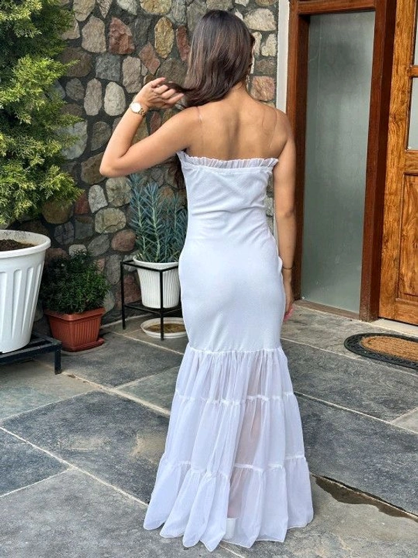 Beautiful Black Bodycon Maxi Dress for Women | Shoulder Strap Sheer Panel Evening Gown | Party & Cocktail Wear - M, White