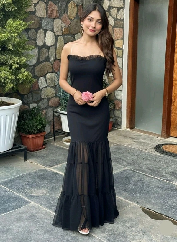 Beautiful Black Bodycon Maxi Dress for Women | Shoulder Strap Sheer Panel Evening Gown | Party & Cocktail Wear - XL, Black