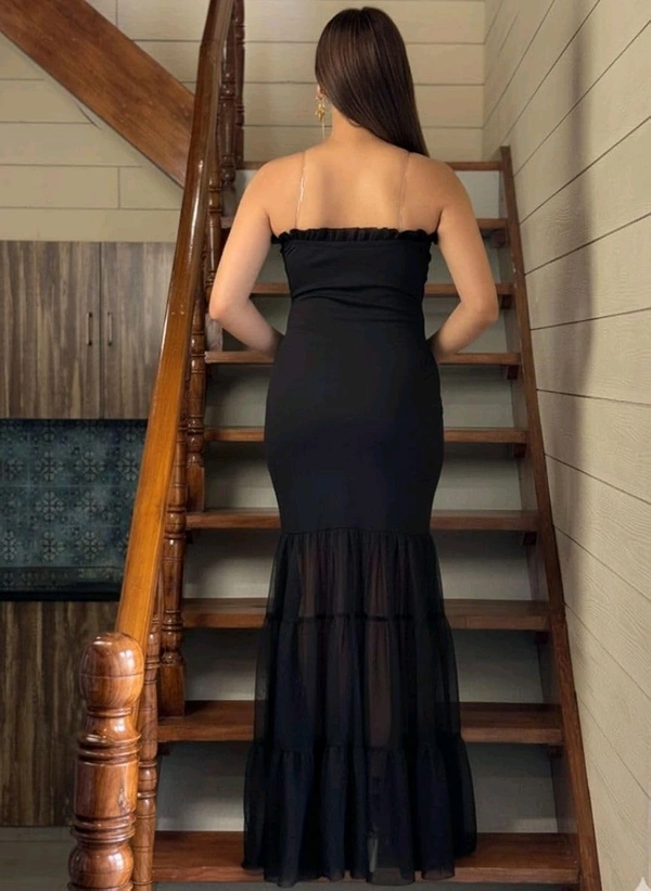 Beautiful Black Bodycon Maxi Dress for Women | Shoulder Strap Sheer Panel Evening Gown | Party & Cocktail Wear - XL, Black