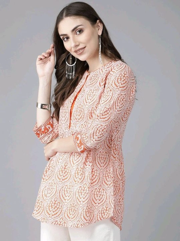 Rain & Rainbow Printed Pure Cotton Straight Kurta for Women (Orange)
- L, Orange