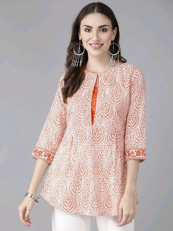 Rain & Rainbow Printed Pure Cotton Straight Kurta for Women (Orange)
- M, Orange