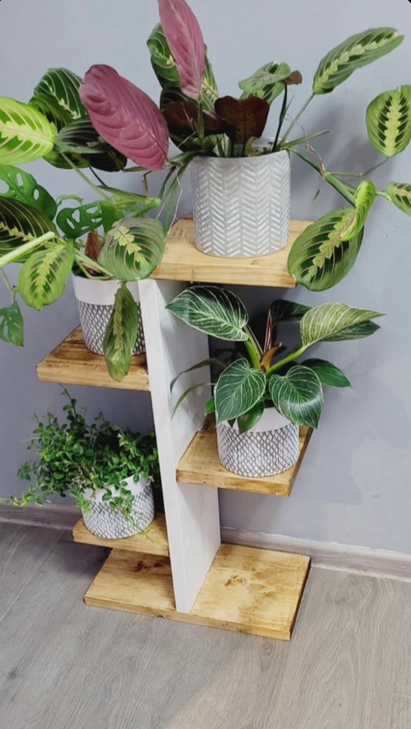 CRAFTISTA Wooden Multiple Tiered Corner Plants Rack | Indoor & Outdoor Plant Display Rack Holder | Shelving Unit for Patio, Garden, Balcony, Living Room (Cream_14cm x 15.2cm x 76.2cm)