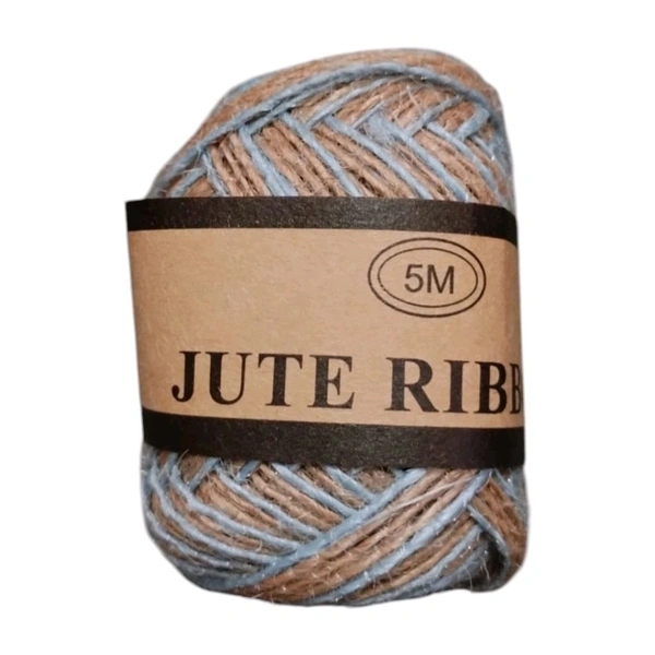 Jute Ribbon For Craft With Sky Blue Border| 5 Meter Length