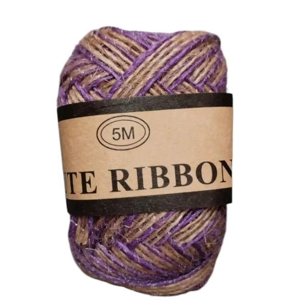 Jute Ribbon For Craft With Violet Border| 5 Meter Length